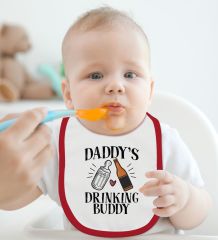 BK Kids Daddy's Drinking Buddy Tasarımlı Kırmızı Bebek Mama Önlüğü-2