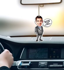 Kişiye Özel Bay Kolay Yetişmiyor Karikatürlü Ahşap Araba Dikiz Ayna Süsü-1
