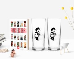 Kişiye Özel Renkli Baskılı Sevgililer Silüet Tasarımlı İkili Rakı Bardağı ve Rakı Cep Kitabı Hediye Seti-1