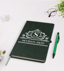 Kişiye Özel İsimli Yeşil Termo Deri Defter Kalem Seti Model 12