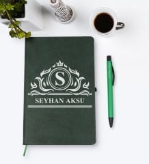 Kişiye Özel İsimli Yeşil Termo Deri Defter Kalem Seti Model 12
