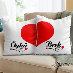 Kişiye Özel İkili Kalbimin Yarısı Saten Beyaz Yastık Kılıfı