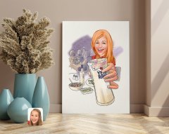 Kişiye Özel Kadın Rakı Karikatürlü Kanvas Tablo 70x100cm-1