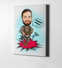 Kişiye Özel Bedelli Asker Karikatür Kanvas Tablo (50 x 70 cm.) 1