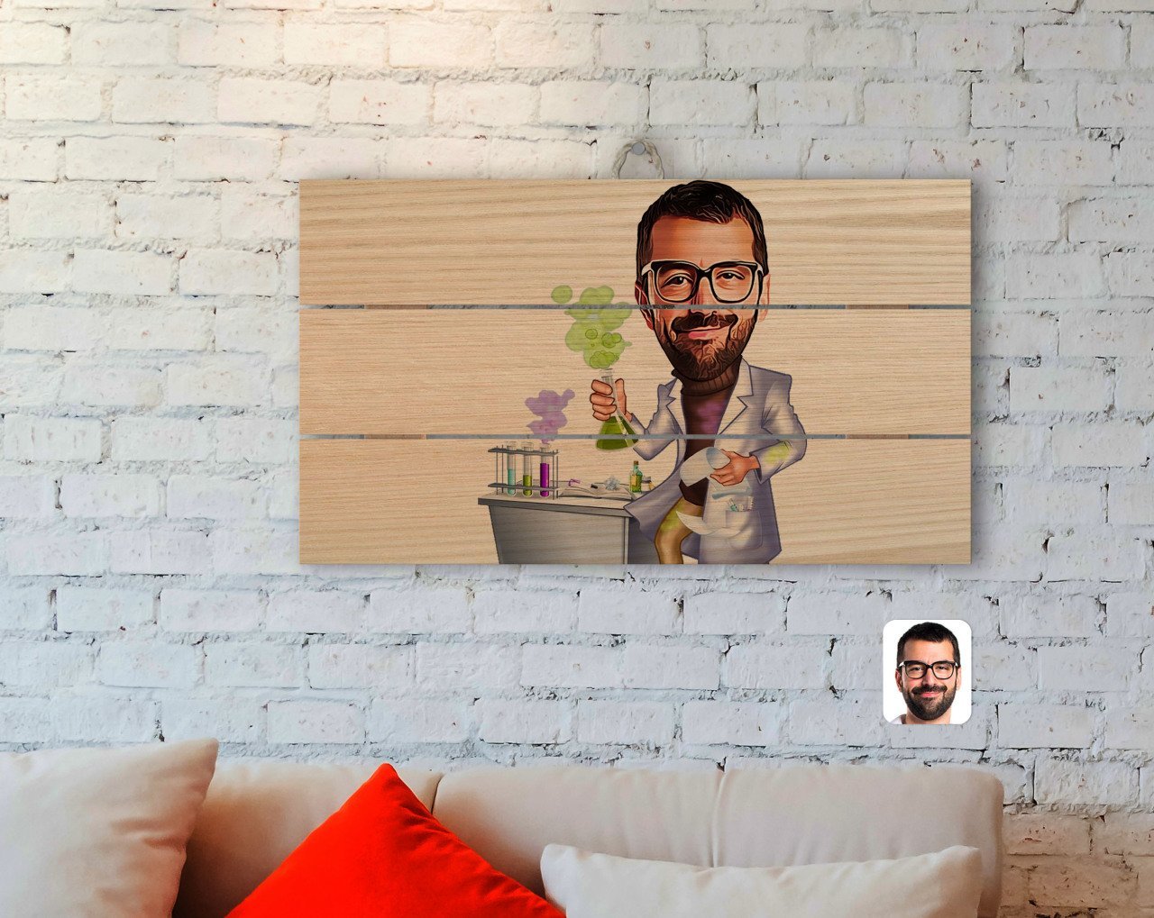 Kişiye Özel Erkek Kimya Öğretmeni Karikatürlü Otantik Ahşap Palet Tablo-2