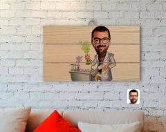 Kişiye Özel Erkek Kimya Öğretmeni Karikatürlü Otantik Ahşap Palet Tablo-2