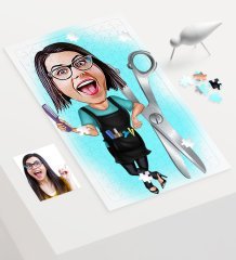 Kişiye Özel Bayan Kuaför Karikatür 240 Parça A3 Puzzle - 1