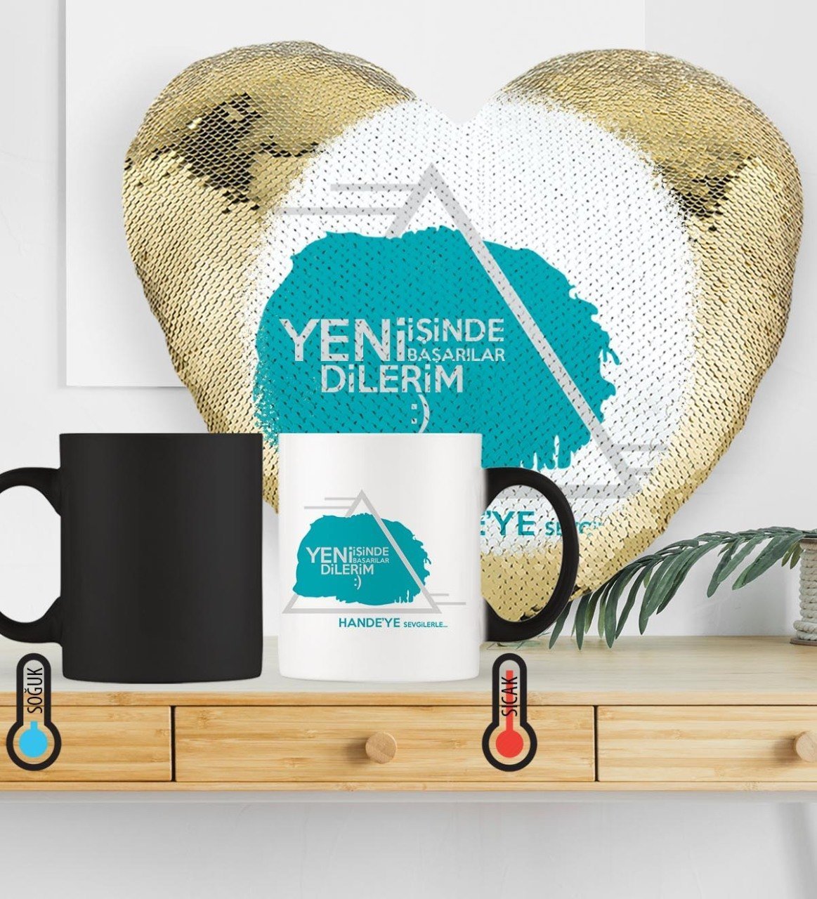 Kişiye Özel Yeni İş Tebrik Sihirli Set 1 (Altın Yaldız)