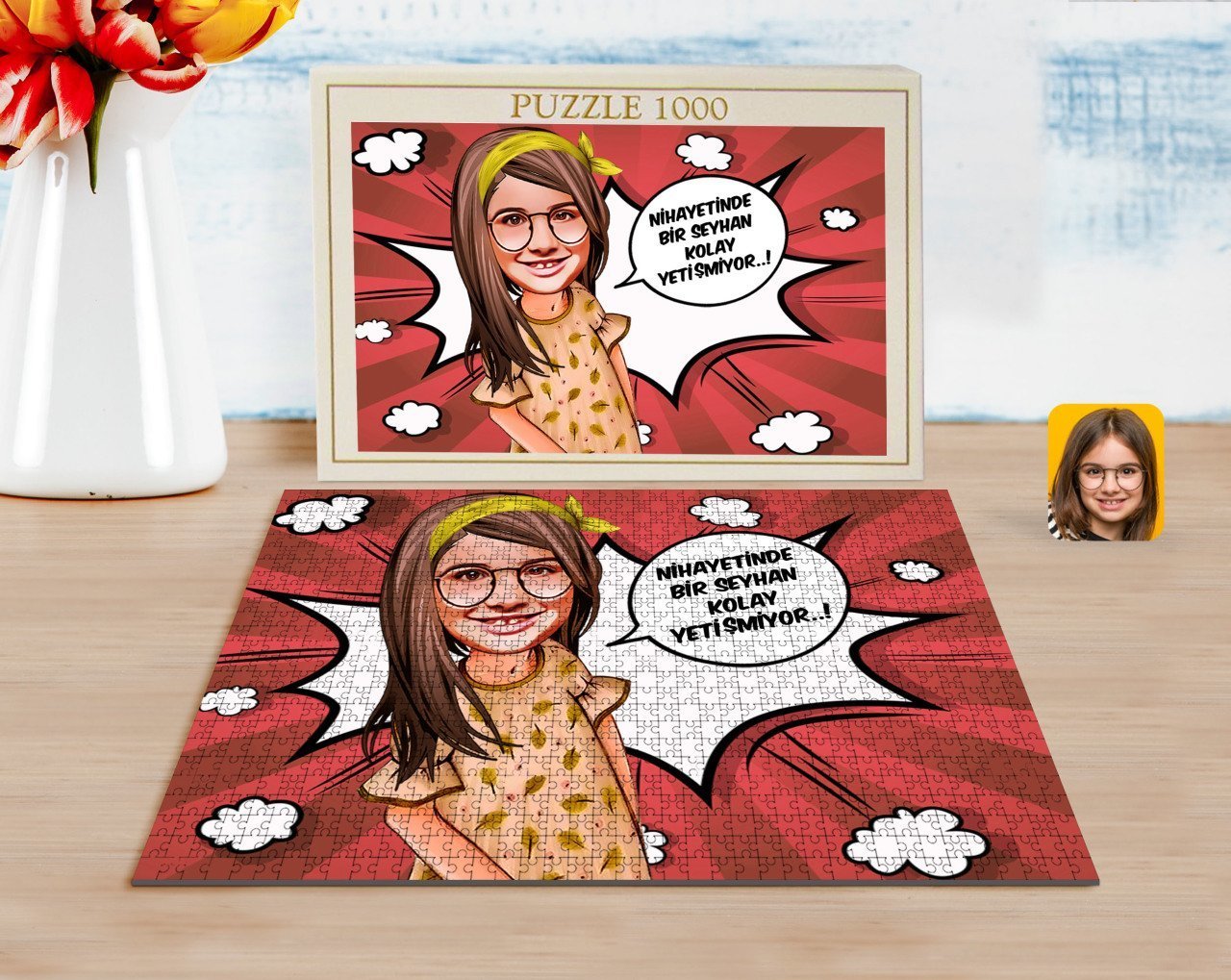 Kişiye Özel Kız Çocuk Kolay Yetişmiyor Karikatürlü 1000 Parça Profesyonel Puzzle-2