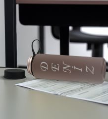 BK Gift Kişiye  Özel İsimli Mat Gri Termo Deri Defter ve Cam Matara Hediye Seti-3, Sevgiliye Hediye, Arkadaşa Hediye, Yeni İş Hediyesi