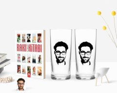 Kişiye Özel Renkli Baskılı Erkek Silüet Tasarımlı İkili Rakı Bardağı ve Rakı Cep Kitabı Hediye Seti-1