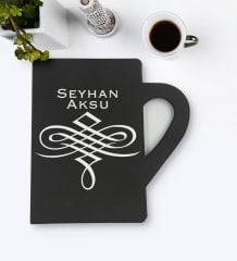 Kişiye Özel İsimli Kupa Şeklinde Siyah Termo Deri Defter Model 24