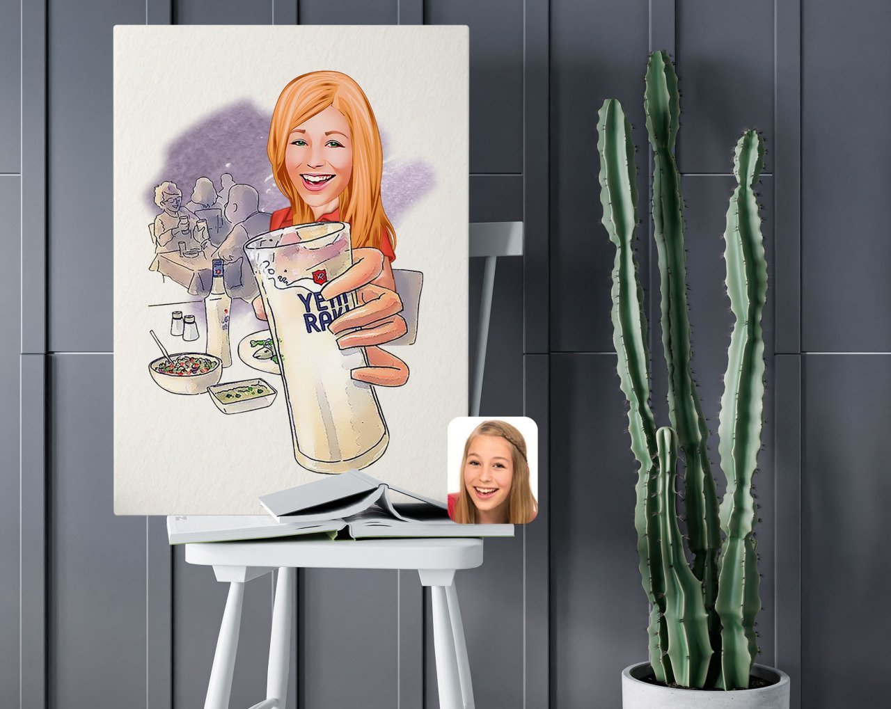 Kişiye Özel Kadın Rakı Karikatürlü Kanvas Tablo 50x70cm-1