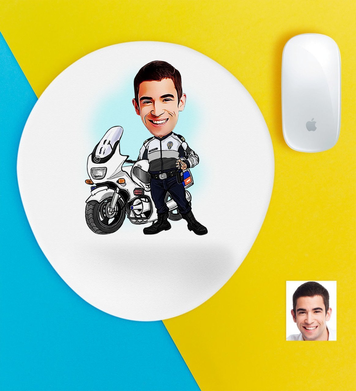 Kişiye Özel Bay Yunus Polis Karikatürlü Bilek Destekli Mouse Pad