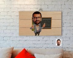 Kişiye Özel Erkek Kimya Öğretmeni Karikatürlü Otantik Ahşap Palet Tablo-1