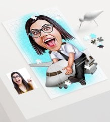 Kişiye Özel Bayan Kaptan Pilot Karikatür 240 Parça A3 Puzzle - 1