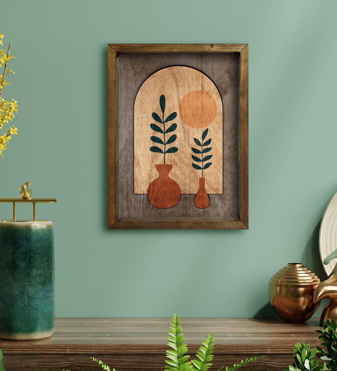 BK Home Botanical Art Tasarımlı Doğal Masif Ahşap Çerçeveli Tablo-1