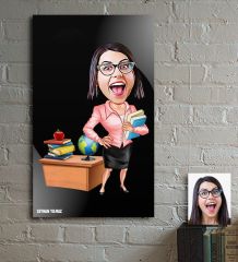 Kişiye Özel Bayan Öğretmen Karikatürlü Ahşap Tablo - 5