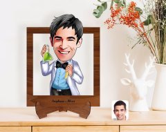 Kişiye Özel Erkek Kimyager Karikatürlü Ahşap Standlı 3D Biblo-2