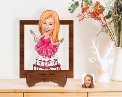 Kişiye Özel Kadın Doğum Günü Karikatürlü Ahşap Standlı 3D Biblo-1