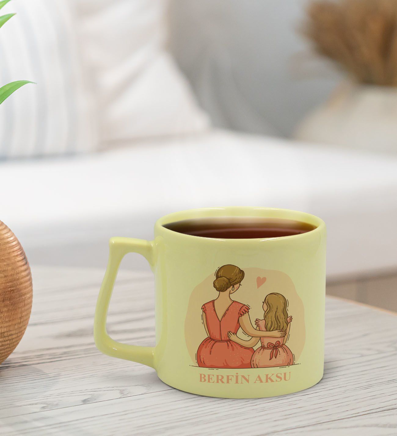 BK Gift Kişiye Özel İsimli Anneler Günü Tasarımlı Pastel Sarı Middle Kupa Bardak, Anneye Hediye, Anneler Günü Hediyesi-5