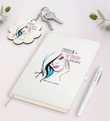 Kişiye Özel Güzellik Ve Saç Bakımı Öğretmeni Beyaz Defter Kalem Ve Anahtarlık Hediye Seti
