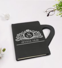 Kişiye Özel İsimli Kupa Şeklinde Siyah Termo Deri Defter Model 13