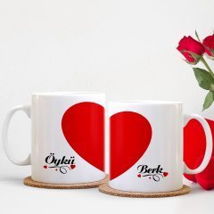 Kişiye Özel İkili Kalbimin Yarısı Beyaz Sevgili Kupası