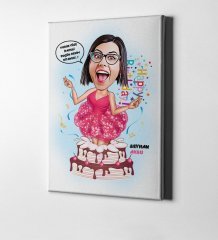 Kişiye Özel Bayan Doğum Günü Karikatür Kanvas Tablo (50 x 70 cm.) 1