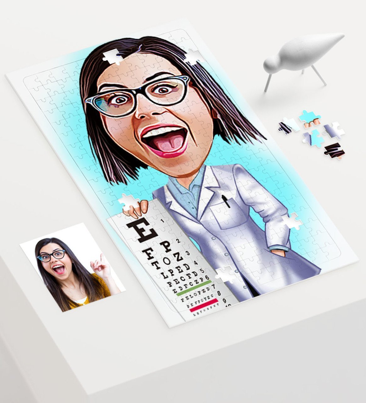 Kişiye Özel Bayan Göz Doktoru Karikatür 240 Parça A3 Puzzle - 1