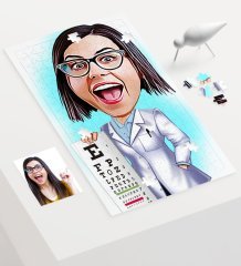 Kişiye Özel Bayan Göz Doktoru Karikatür 240 Parça A3 Puzzle - 1