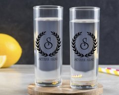 Kişiye Özel Renkli Baskılı Çelenk Baş Harfli İsimli İkili Vodka Bardağı-2