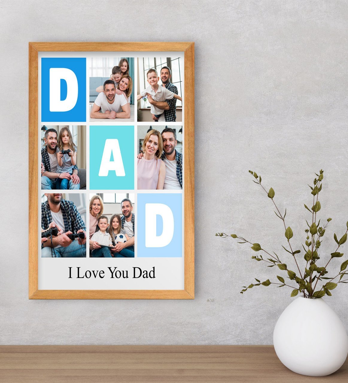 Kişiye Özel Dad Temalı Dekoratif Retro Ahşap Çerçeveli Tablo 40x25cm-1