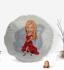 Kişiye Özel Kadın Manken Karikatürlü Yuvarlak Dekoratif Kırlent Yastık-1