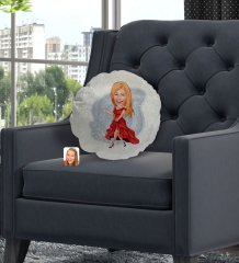 Kişiye Özel Kadın Manken Karikatürlü Yuvarlak Dekoratif Kırlent Yastık-1