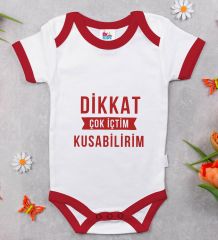 BK Kids Dikkat Çok İçtim Tasarımlı Kırmızı Bebek Body Zıbın-1