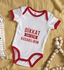 BK Kids Dikkat Çok İçtim Tasarımlı Kırmızı Bebek Body Zıbın-1