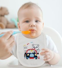 BK Kids Sevimli Sürücü Tasarımlı Bebek Body Zıbın ve Mama Önlüğü Hediye Seti - Model 1