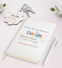 Kişiye Özel Google Dünyanın En İyi Öğretmeni Beyaz Defter Kalem Ve Anahtarlık Hediye Seti