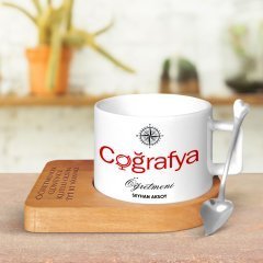 Kişiye Özel Coğrafya Öğretmeni Tasarımlı Altlıklı Seramik Fincan - 1