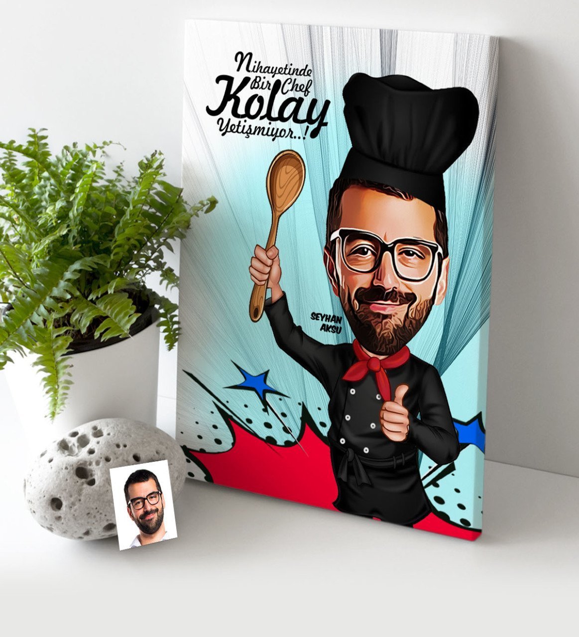 Kişiye Özel Bay Master Chef Karikatür Kanvas Tablo (30 x 50 cm.) 3