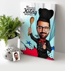 Kişiye Özel Bay Master Chef Karikatür Kanvas Tablo (30 x 50 cm.) 3