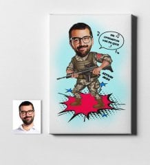 Kişiye Özel Asker Karikatür Kanvas Tablo (50 x 70 cm.) 1