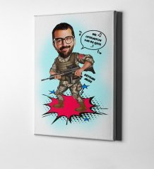 Kişiye Özel Asker Karikatür Kanvas Tablo (50 x 70 cm.) 1