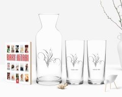 Kişiye Özel Renkli Baskılı İsimli İkili Rakı Bardağı Karaf ve Cep Kitabı Hediye Seti-100