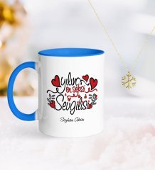 Kişiye Özel Yılın En Seksi Sevgilisi Mavi Kupa ve Kar Tanesi Kolye