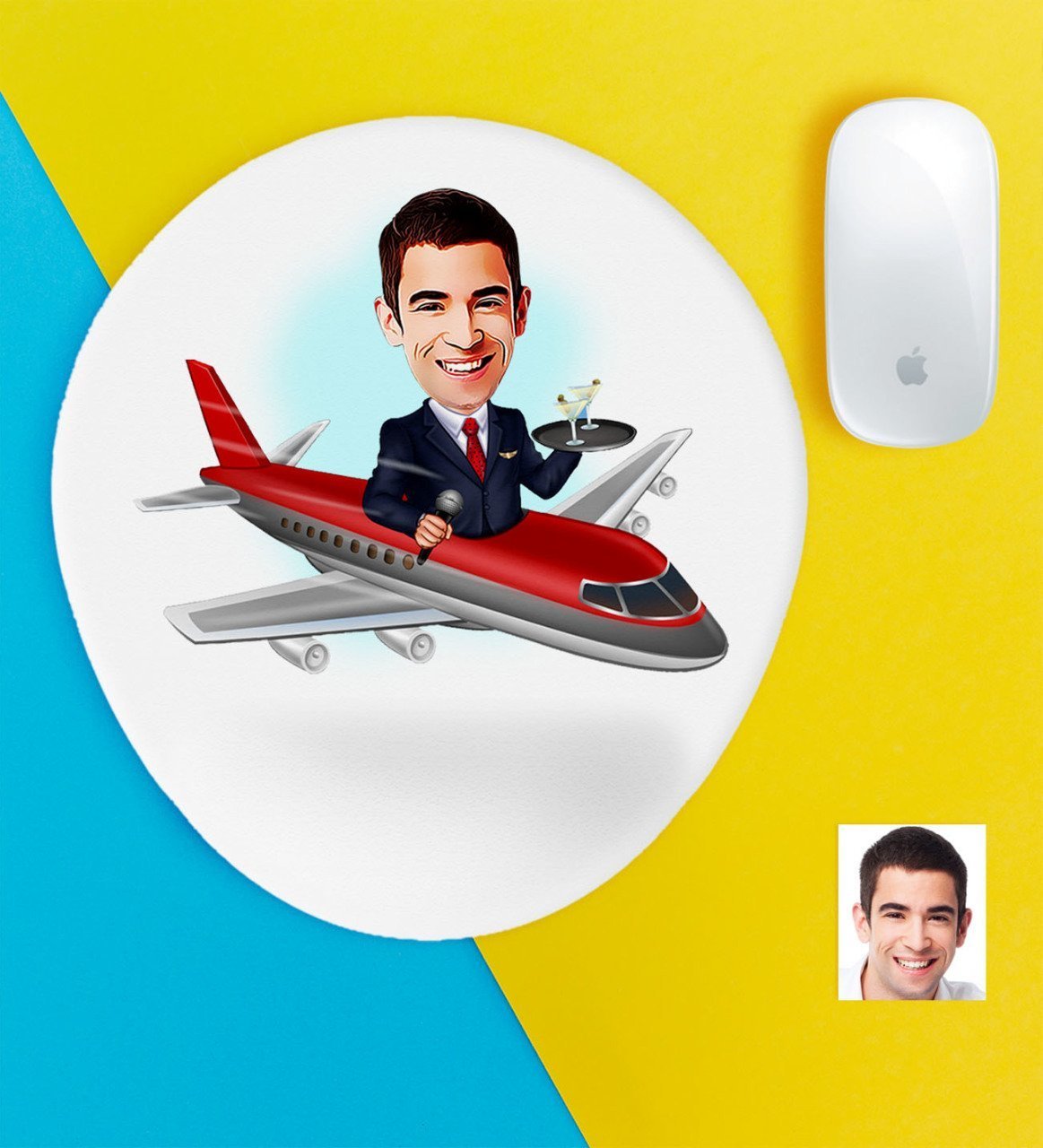 Kişiye Özel Bay Uçuş Görevlisi Host Karikatürlü Bilek Destekli Mouse Pad