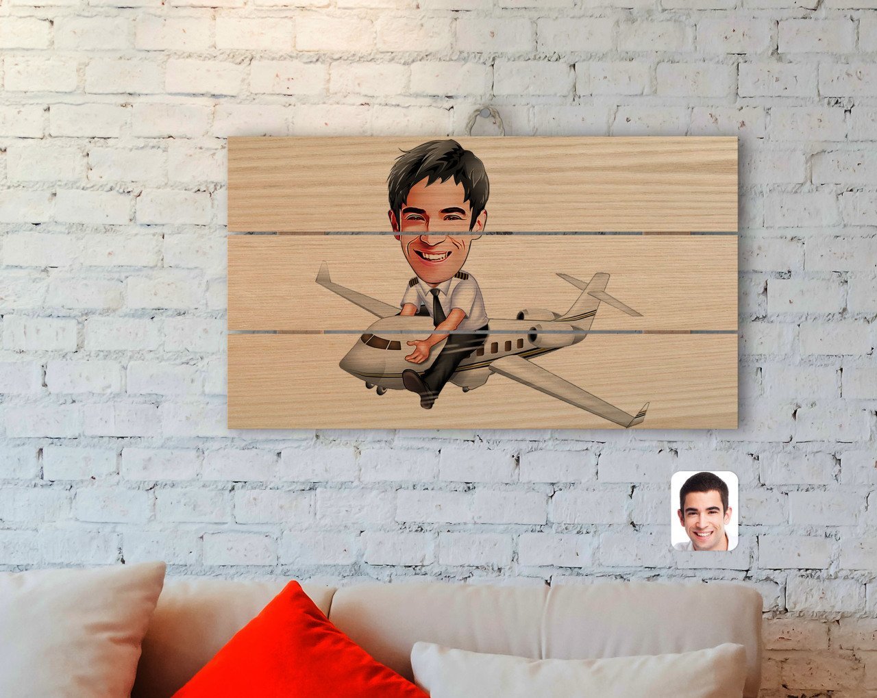 Kişiye Özel Erkek Kaptan Pilot Karikatürlü Otantik Ahşap Palet Tablo-1