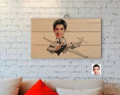 Kişiye Özel Erkek Kaptan Pilot Karikatürlü Otantik Ahşap Palet Tablo-1