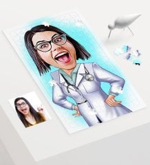 Kişiye Özel Bayan Doktor Karikatür 240 Parça A3 Puzzle - 1